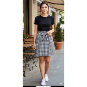 SHEIN LUNE Paperbag Waist Belted Gingham Skirt size S